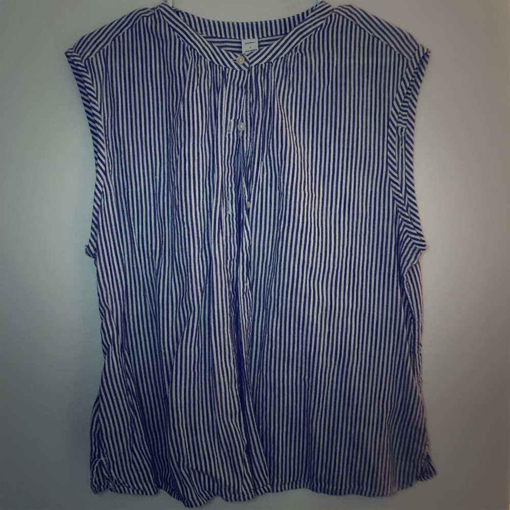 Blue/white stripe, button up striped blouse